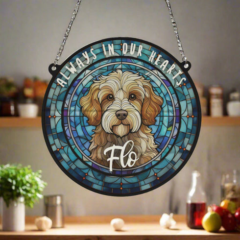 Cavapoo Brown & White Memorial Stained Glass Effect Suncatcher